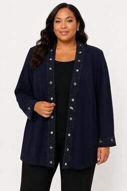 Maxie Klein Collections 24W Navy Embellished Evening Jacket Beaded Lady Blazer
